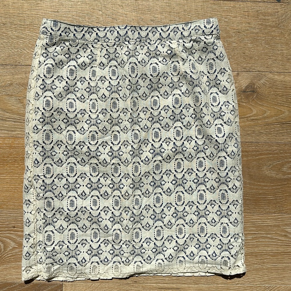 Kenar Sz 2 Cream Lace Straight Skirt blue Lining